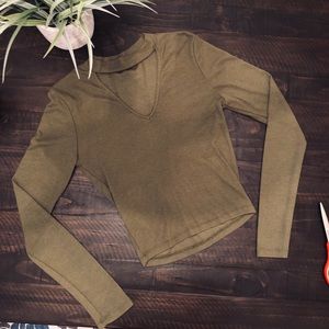 Olive green deep cut V Neck